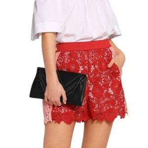Maje red and pink lace shorts